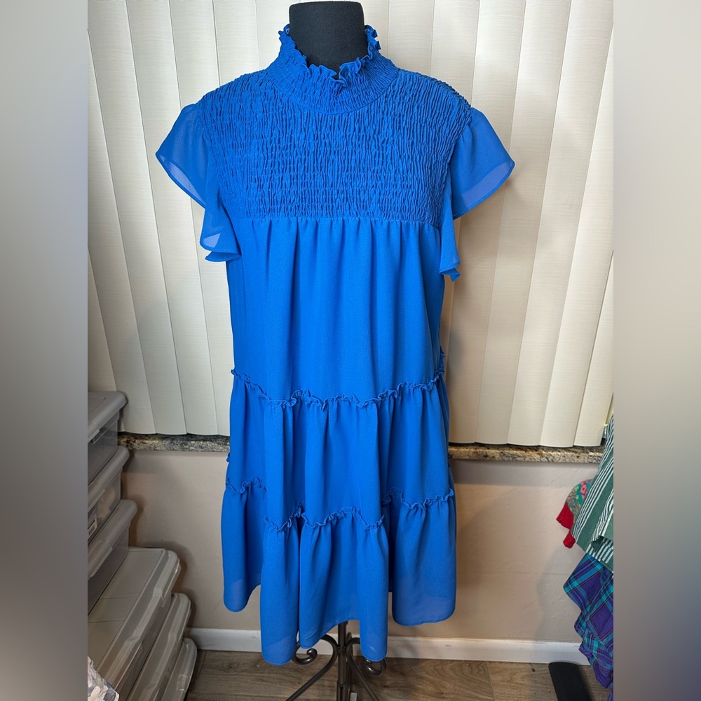 Gaby Skye Royal Blue Smocked Tiered Ruffled Women's Sundress Dress Plus Size 16